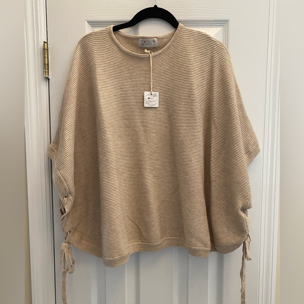 Poof Apparel - NWT - Ribbed knit - Poncho style top with tie up bottom - tan - L